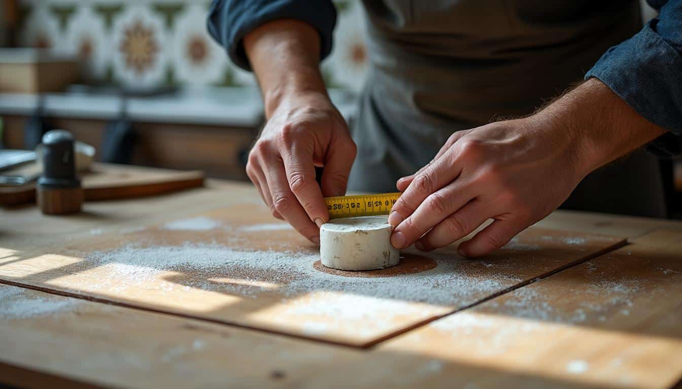 Utiliser un mètre ruban pour poser du carrelage dans la cuisine